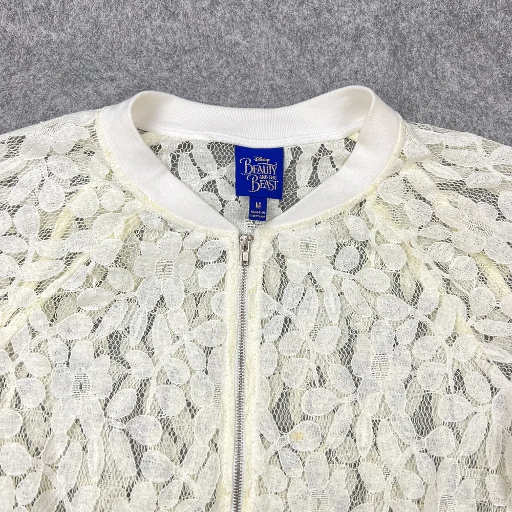 Disney Jacket Juniors Girls Medium Cream Lace Beauty and the Beast‎ Full Zip